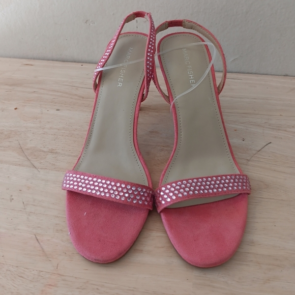 Marc Fisher Pink Heels with Rhinestone Strap - Picture 3 of 9